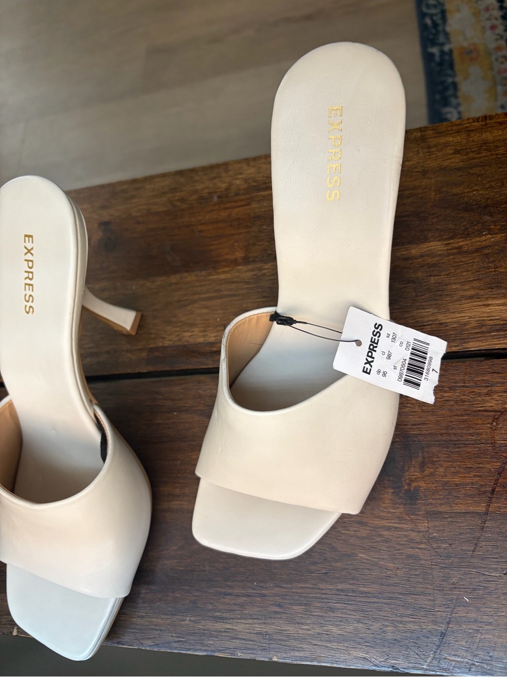 Express Cream Open-Toe Slide Mules with Block Heel